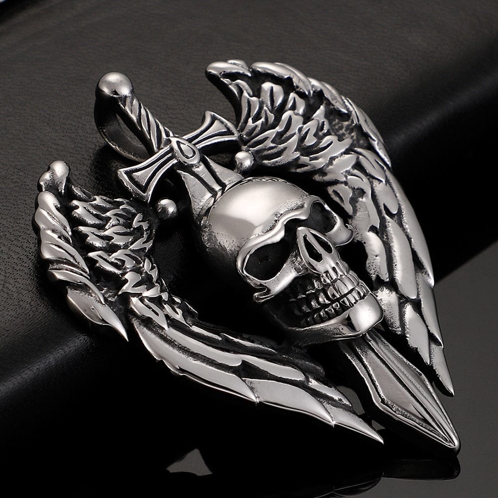 VVS Jewelry hip hop jewelry 316L Stainless Steel Vintage Skull Sword Wings Pendant