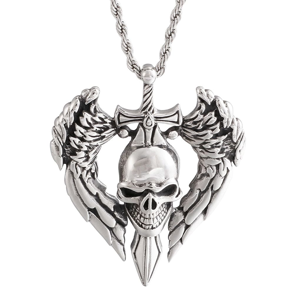 VVS Jewelry hip hop jewelry 316L Stainless Steel Vintage Skull Sword Wings Pendant