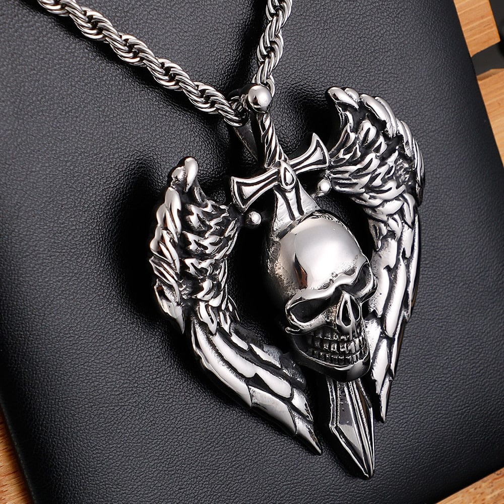 VVS Jewelry hip hop jewelry 316L Stainless Steel Vintage Skull Sword Wings Pendant