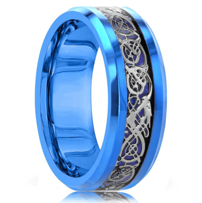 Shiny Beveled Edge with Blue Celtic Dragon Cut-out Inlay - 8mm main image 0