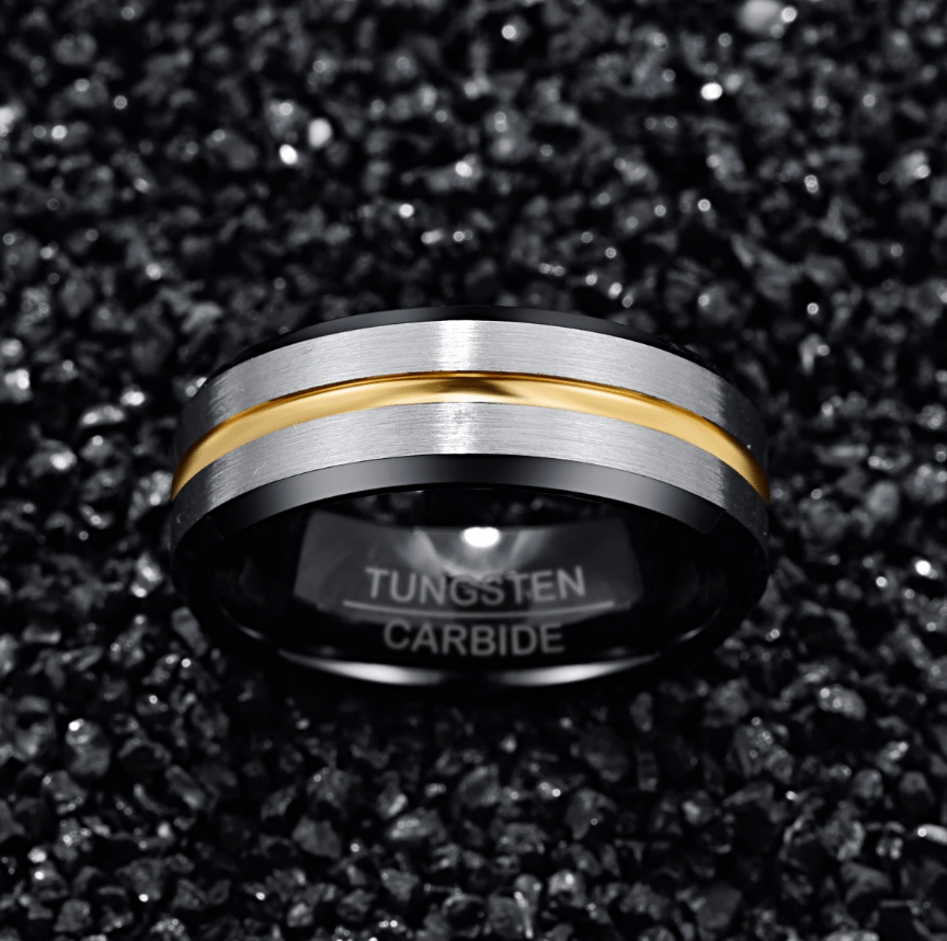 VVS Jewelry hip hop jewelry Black Brushed Silver 8MM Gold Tungsten Carbide Ring