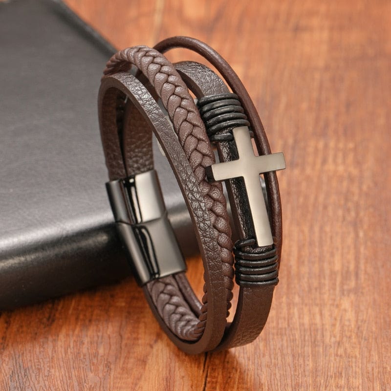 VVS Jewelry hip hop jewelry bracelets Multi-Layer Cross Leather Bracelet