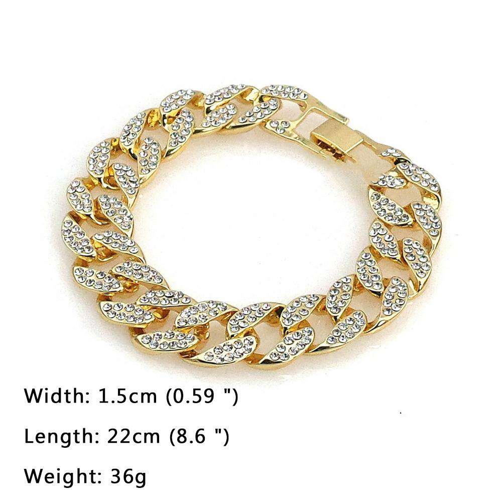 VVS Jewelry hip hop jewelry Cuban Gangsta Cuban Chain + Bracelet + Watch Set