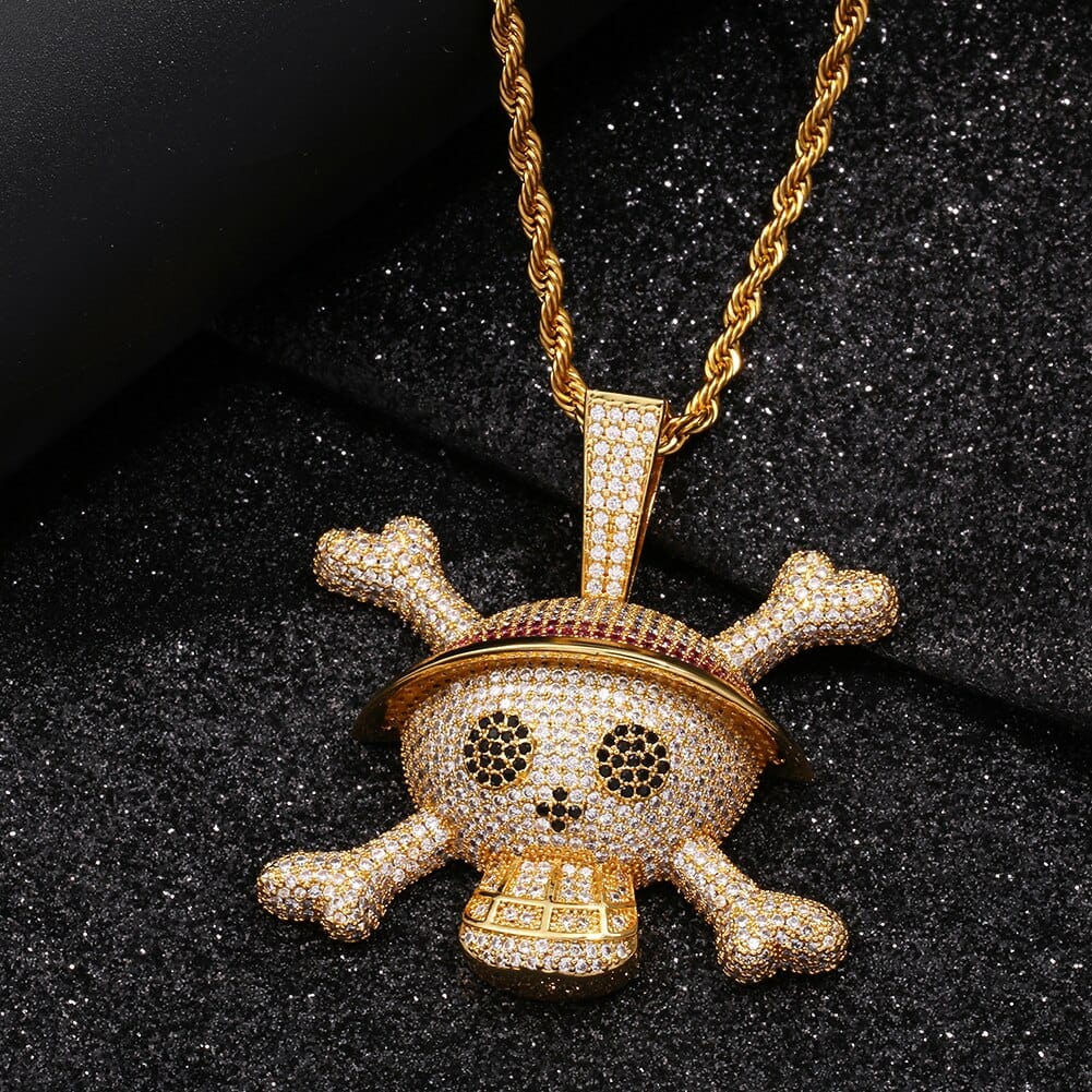 VVS Jewelry hip hop jewelry Gold / 20inch / Rope Chain King Crossbone Pirate Skull Pendant