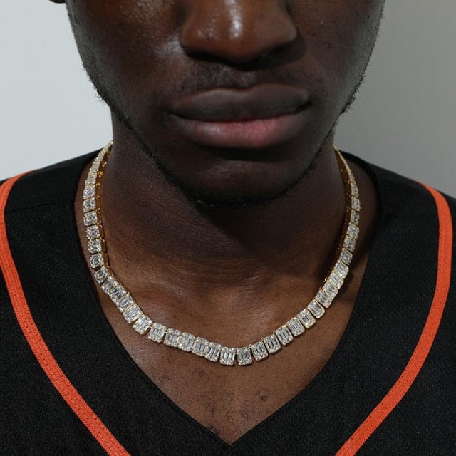VVS Jewelry hip hop jewelry Gold Plated VVS Jewelry 9MM Prong Baguette White Gold Tennis Chain