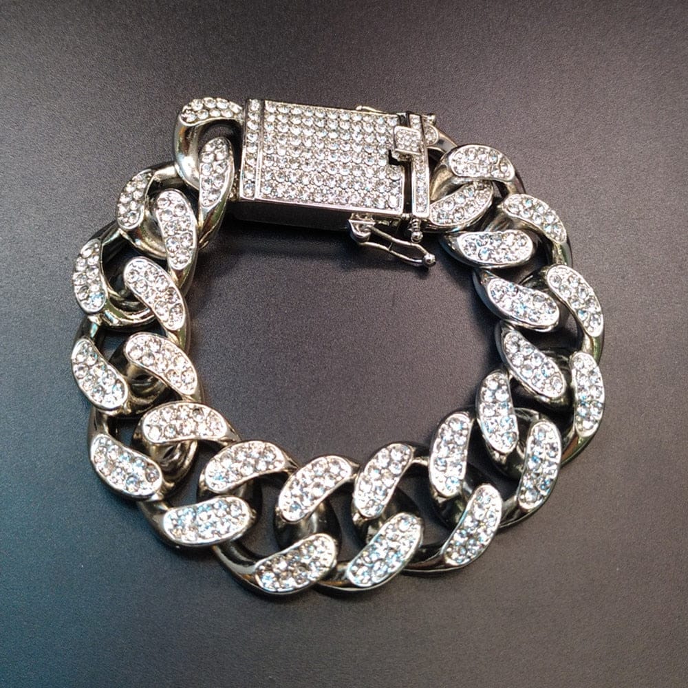 VVS Jewelry hip hop jewelry Gold/Silver Crucifix Necklace + Bracelet + OG Bust Down Watch Set