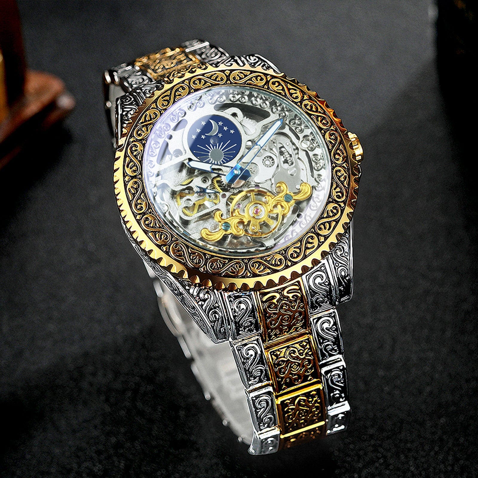 VVS Jewelry hip hop jewelry Gold Luminous Tourbillon Skeleton Mechanical Watch