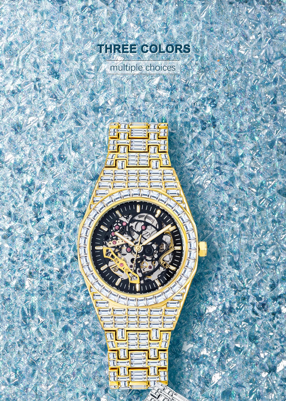 VVS Jewelry hip hop jewelry Iced Men's Mechanical Baguette Watch