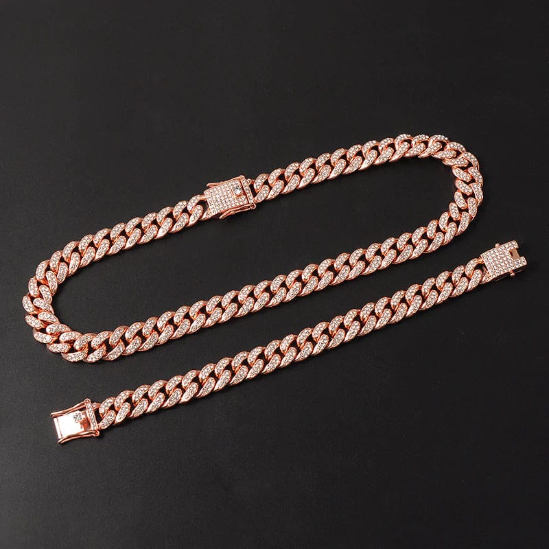 VVS Jewelry hip hop jewelry Rose Gold / 16 Inch / 13mm VVS Jewelry Cuban Chain + FREE Cuban Bracelet Bundle