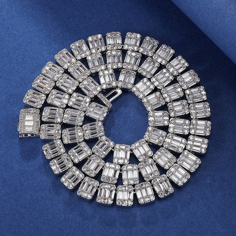 VVS Jewelry hip hop jewelry VVS Jewelry 9MM Prong Baguette White Gold Tennis Chain
