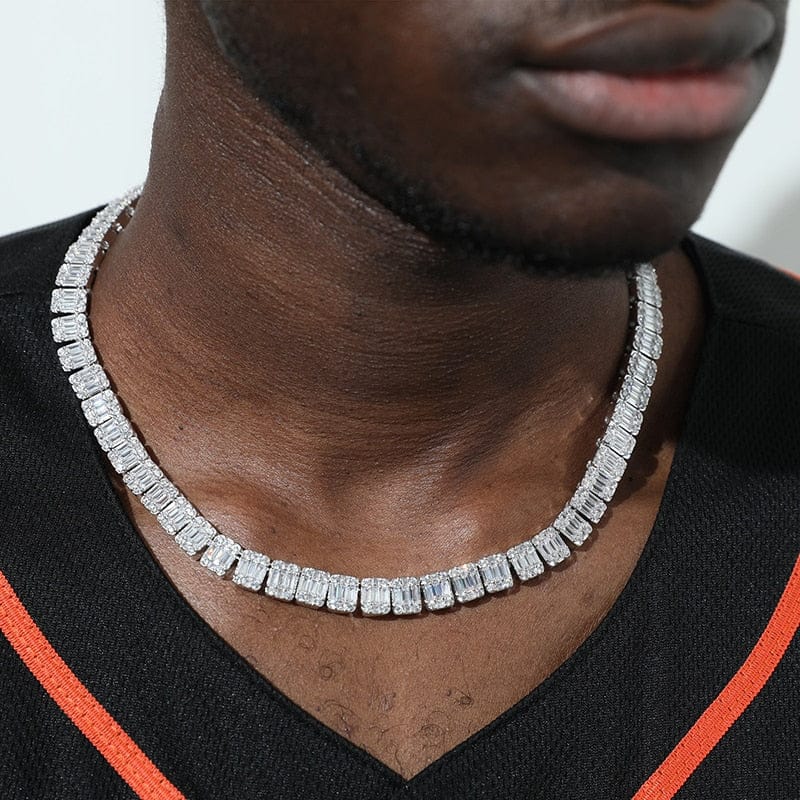 VVS Jewelry hip hop jewelry VVS Jewelry 9MM Prong Baguette White Gold Tennis Chain