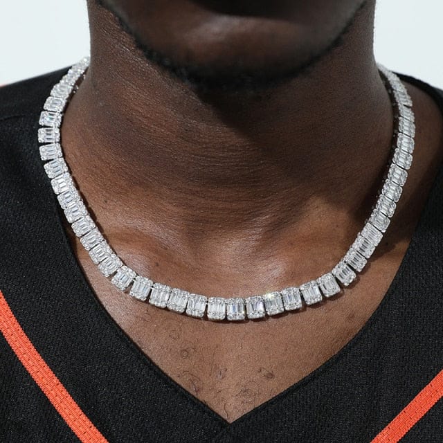 VVS Jewelry hip hop jewelry White Gold VVS Jewelry 9MM Prong Baguette White Gold Tennis Chain