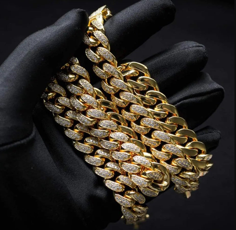 70% VVS Jewelry 12MM Diamond Prong Cuban Chain + Cuban Bracelet