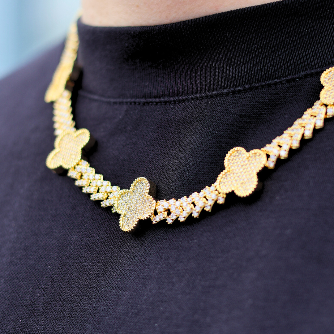 Clover Iced Prong Cuban Chain (Gold) - 8mm