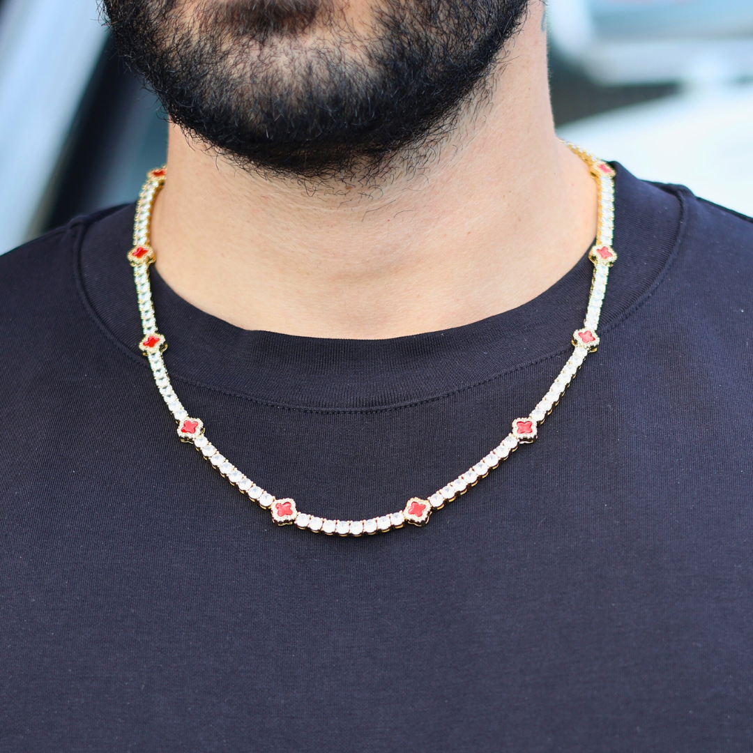 Red Clover Tennis Chain (Gold) - 4mm