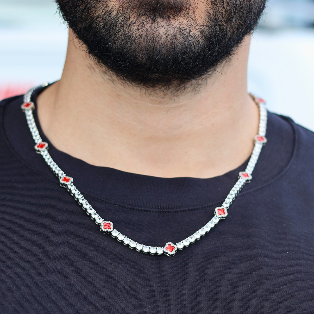 Red Clover Tennis Chain (Silver) - 4mm