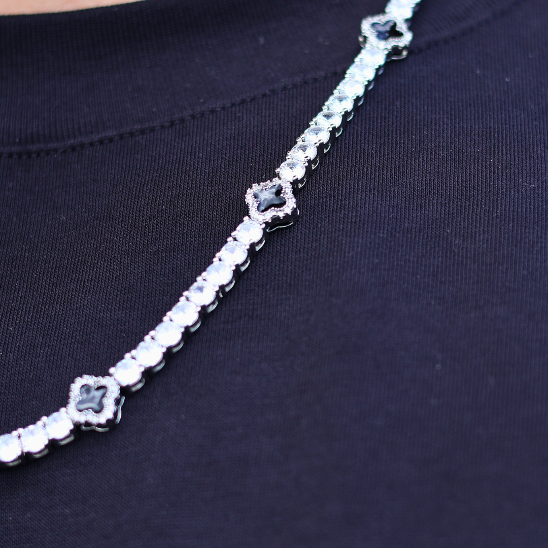 Black Clover Tennis Chain (Silver) - 4mm