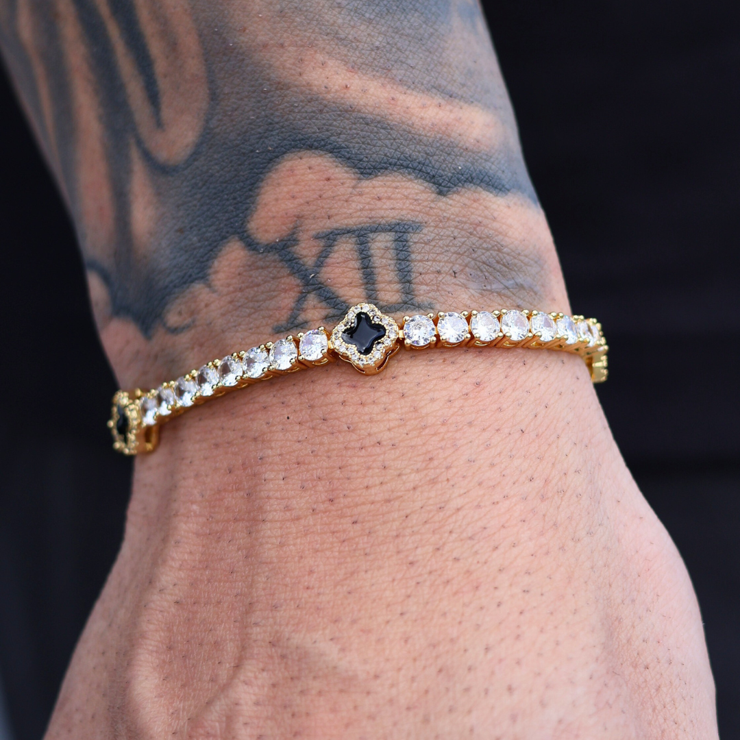 Black Clover 4mm Gold Tennis Bracelet