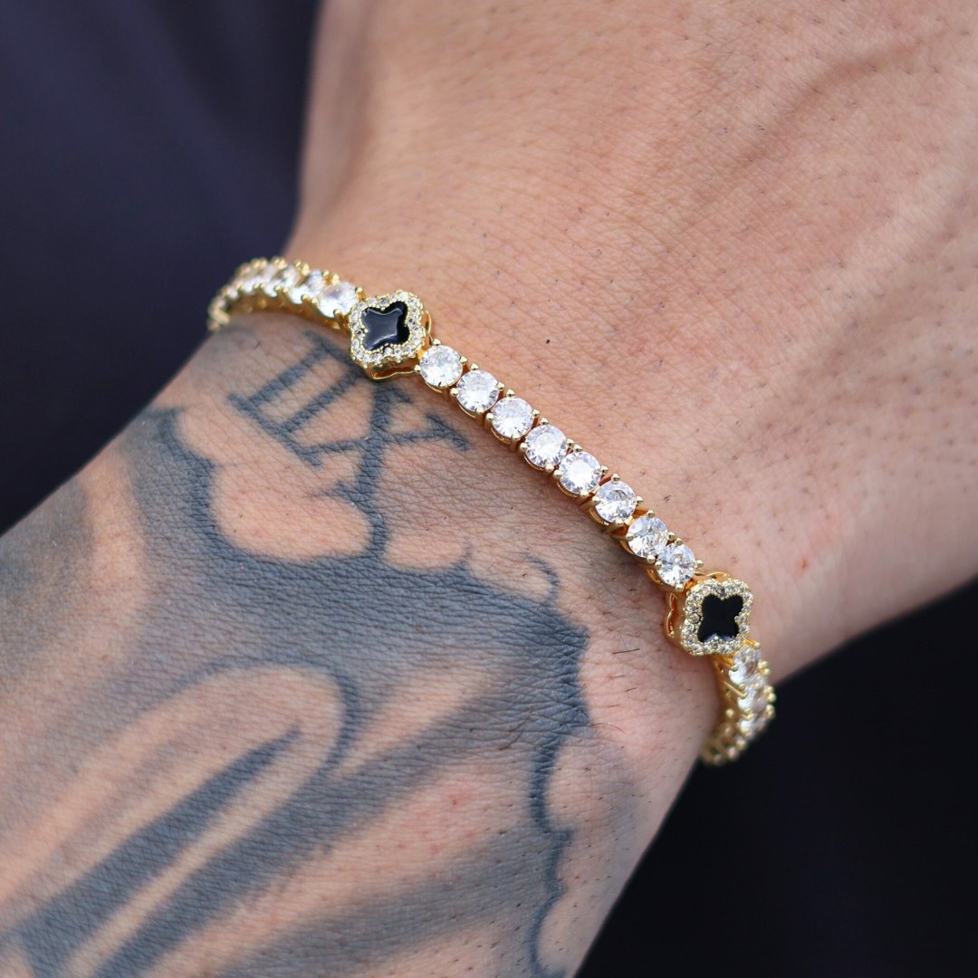 Black Clover 4mm Gold Tennis Bracelet