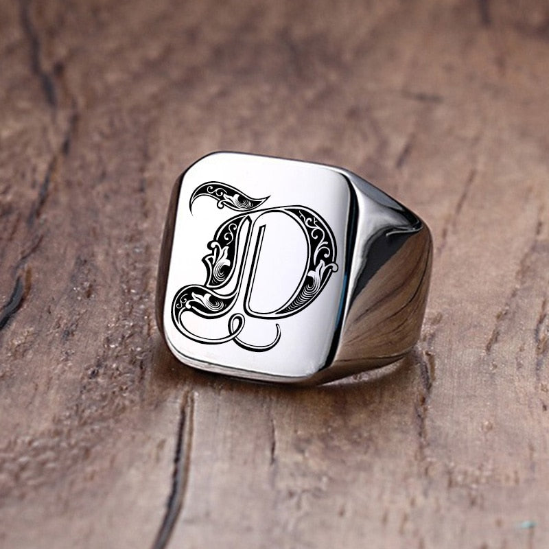 Custom Old English Initial Signet Ring