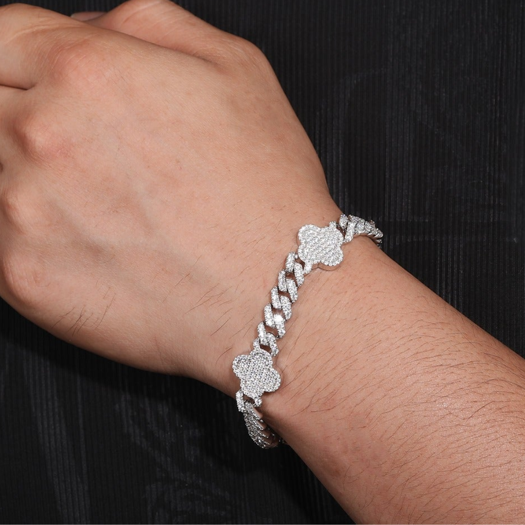 VVS Jewelry 4 Leaf Clover Moissanite Cuban Bracelet