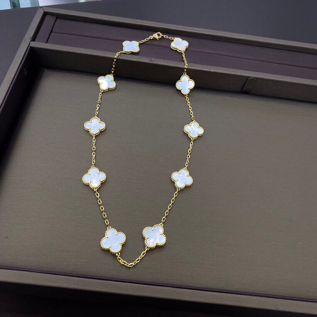 White Mother of Pearl Clover Necklace