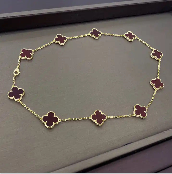 Red Clover Necklace - 18k Gold & 925 Sterling Silver
