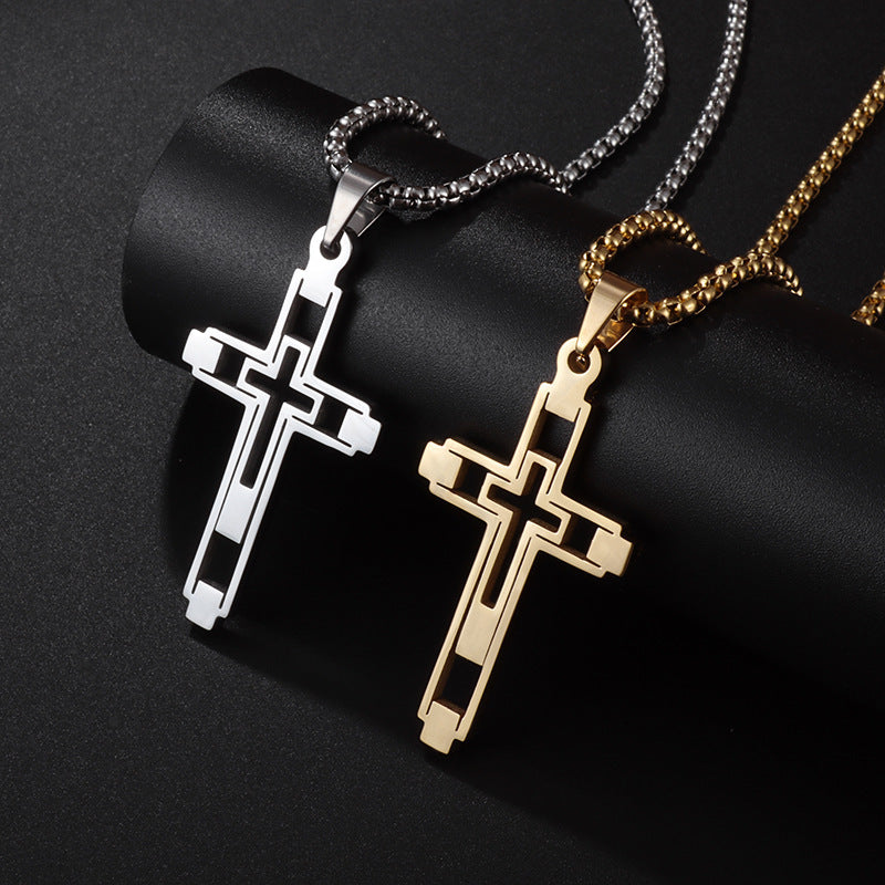 Stainless Steel Hollow Cross Pendant Necklace