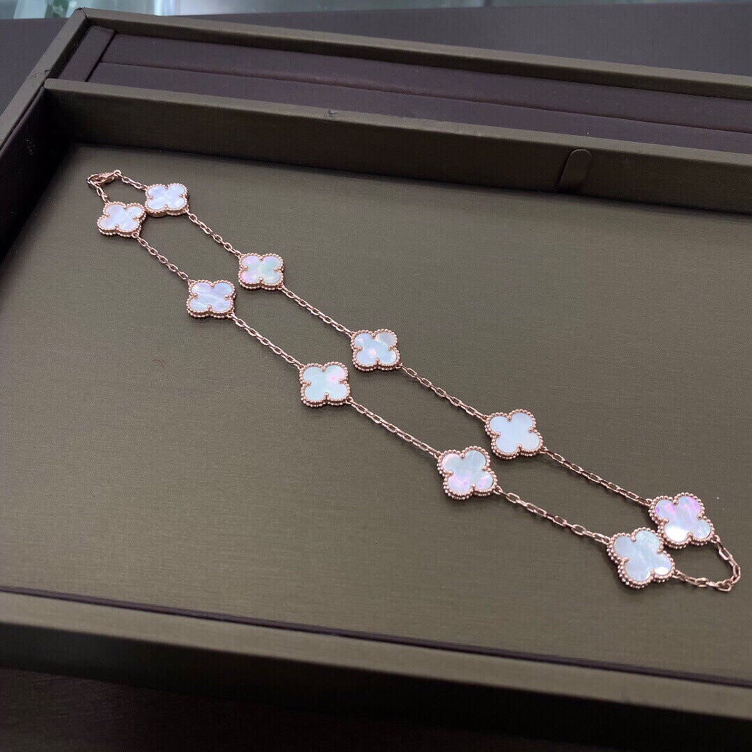 White Mother of Pearl Clover Necklace