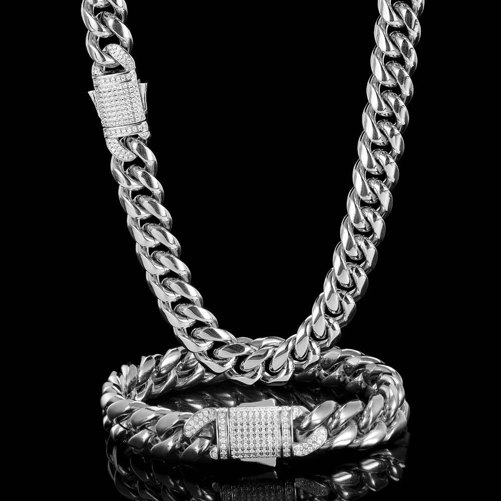 VVS Jewelry Chaîne cubaine en acier inoxydable 316L or/argent 18 carats + lot de bracelets gratuits