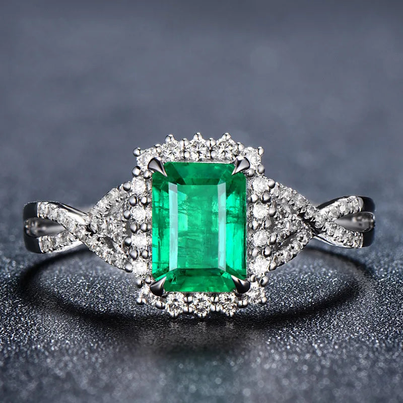 925 Sterling Silver Emerald Princess Ring
