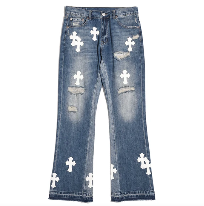 Cross Ripped Denim Jeans