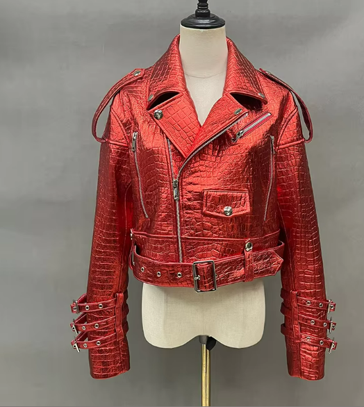 Geneviève Genuine Glossy Finish Leather Winter Jacket