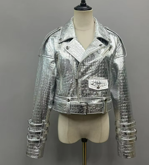 Geneviève Genuine Glossy Finish Leather Winter Jacket