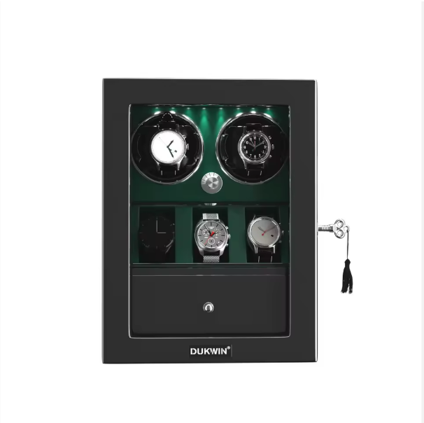Watch Winder for 2 Watches with 3 Storage Holders, Silent Mabuchi Motor – Green