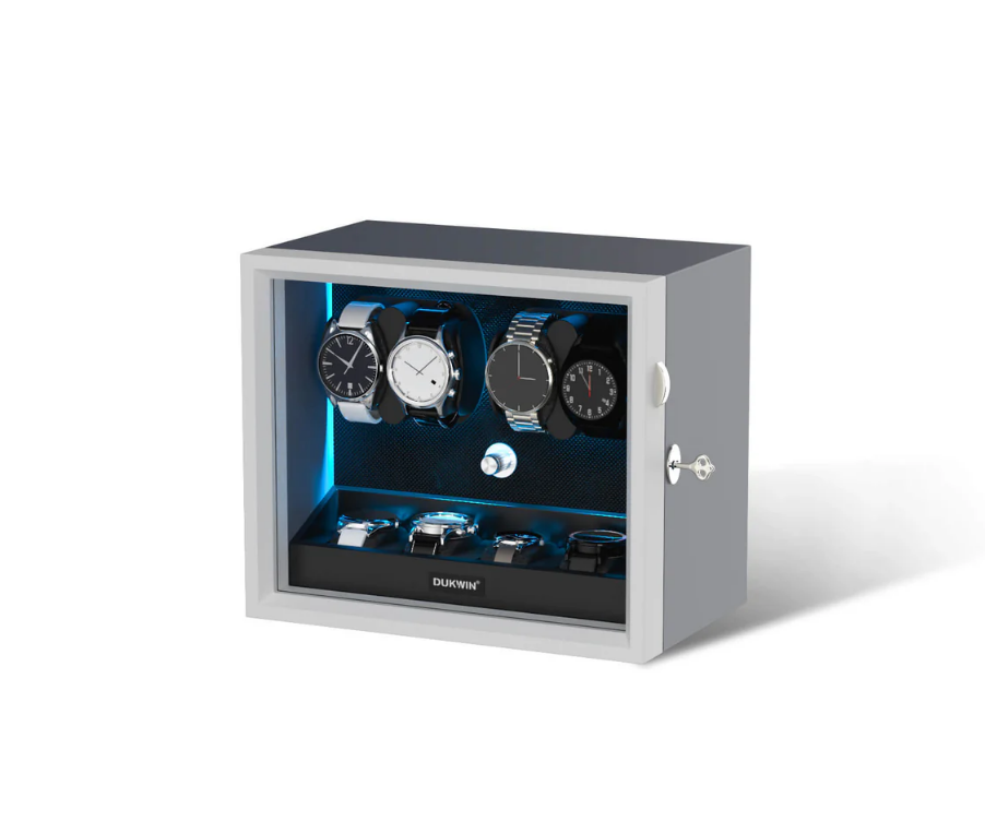 Aurora Blue Light 6+6 Watch Winder with Extra Storage and Quiet Motors