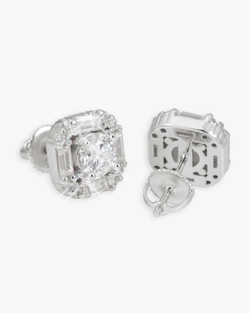 Baguette Halo VVS Moissanite Stud Earrings