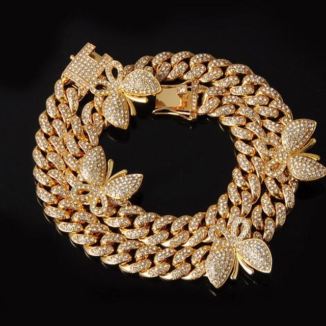 Jewelhery hip hop jewelry 18k Gold Miami Butterfly Cuban Chain + Free Butterfly Cuban Bracelet