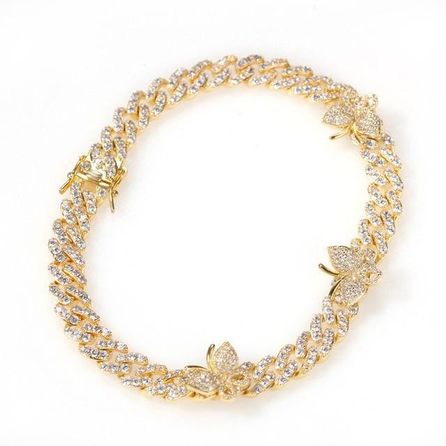 Jewelhery hip hop jewelry bracelet gold butterfly / 6inch Cuban Link Butterfly Bracelet