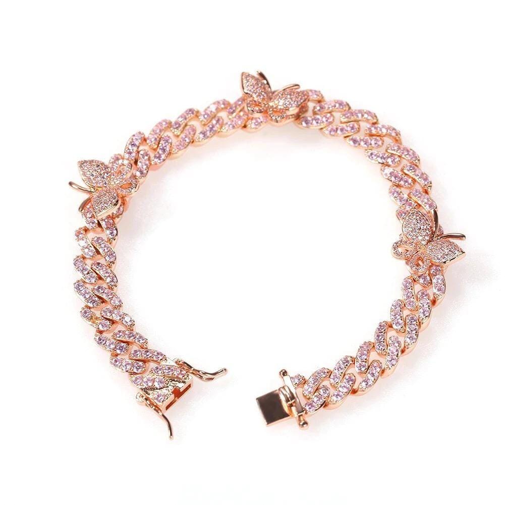 Jewelhery hip hop jewelry Pink / 8.5" Butterfly Bae Cuban Anklet