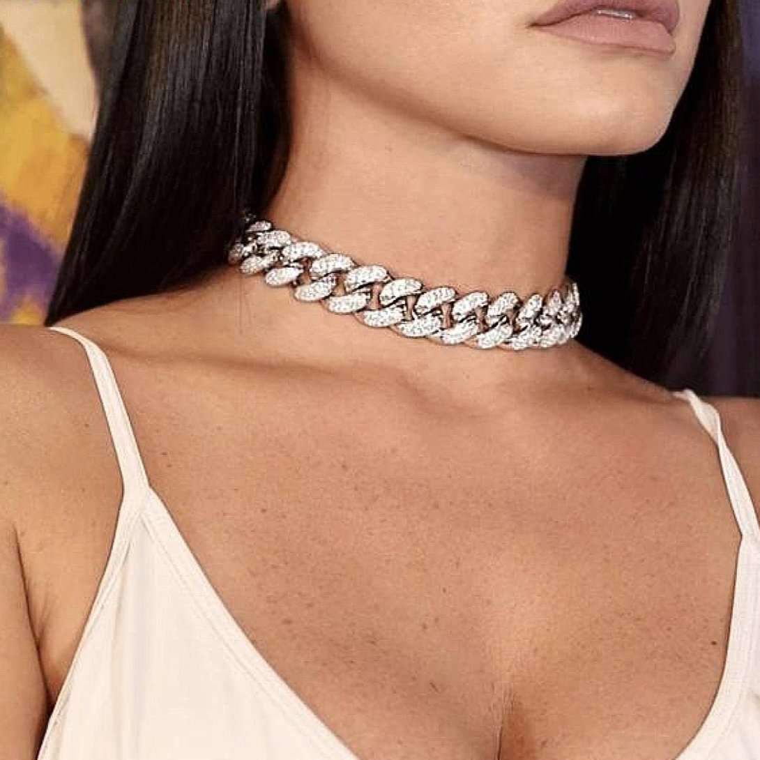 Jewelhery hip hop jewelry Silver / 16inch VVS Jewelry Diamond Cuban Link Choker Chain