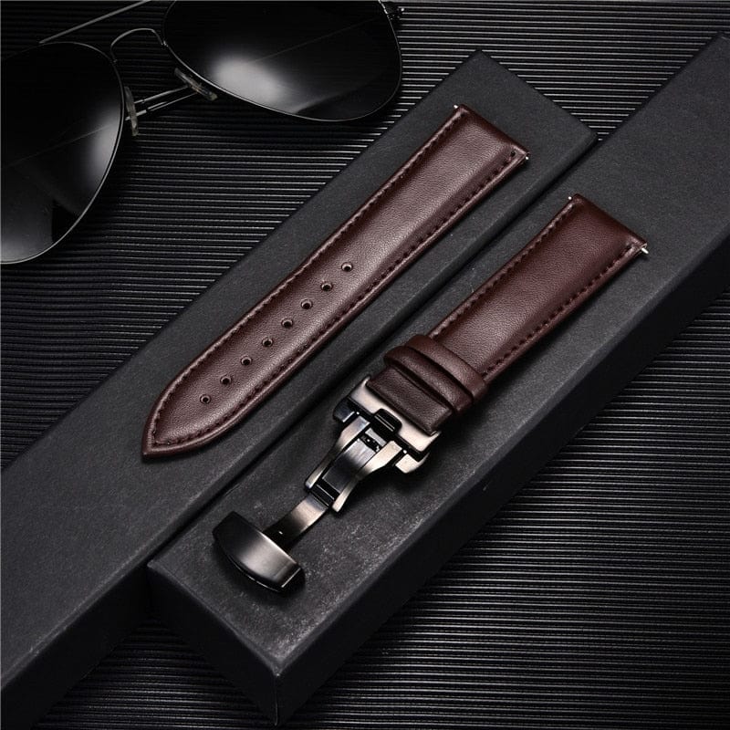 VVS Jewelry hip hop jewelry 10 / 18mm Smooth Calfskin Leather Watchstrap