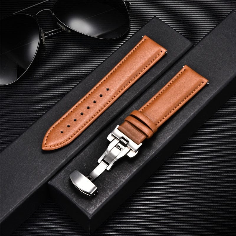 VVS Jewelry hip hop jewelry 12 / 18mm Smooth Calfskin Leather Watchstrap