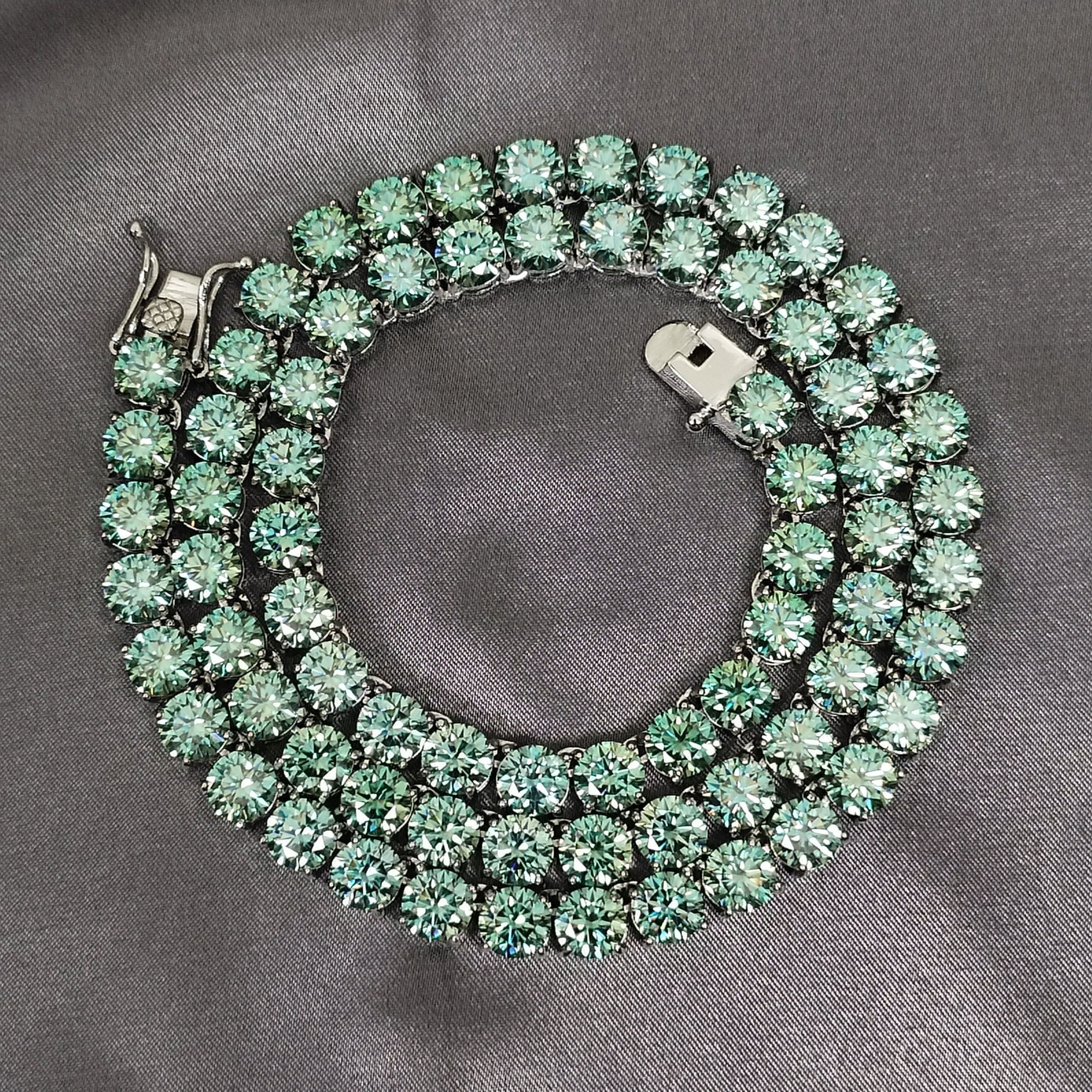 VVS Jewelry hip hop jewelry 16" VVS Jewelry Rare Blue/Green 925 Sterling Silver Moissanite Tennis Chain