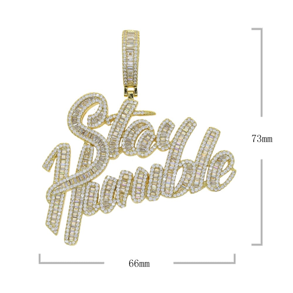 VVS Jewelry hip hop jewelry 18K Gold "Stay Humble" Baguette Pendant Necklace