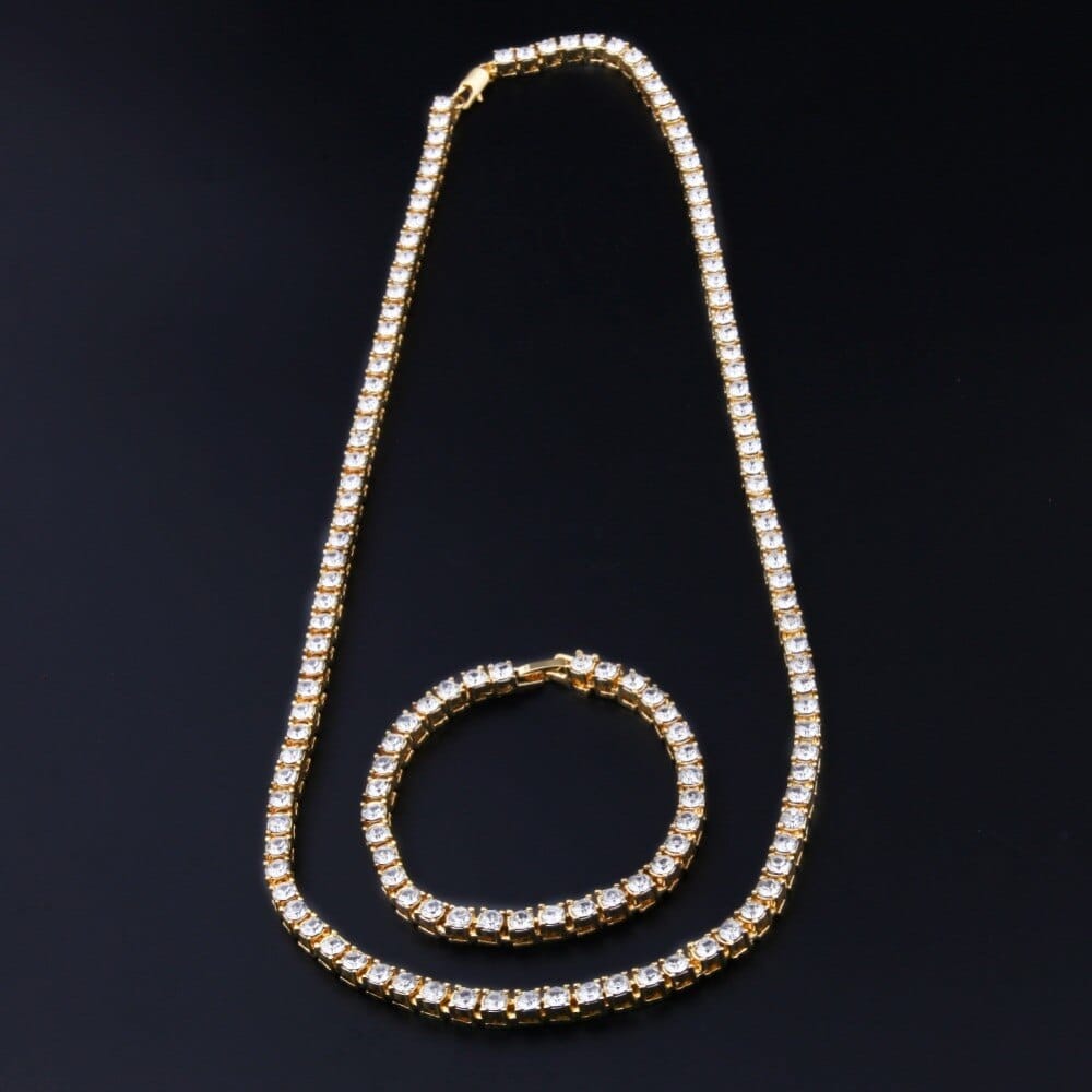 VVS Jewelry hip hop jewelry 200000162 Gold / 7" / 22" 18k Gold/Silver Tennis Chain + FREE Tennis Bracelet Bundle