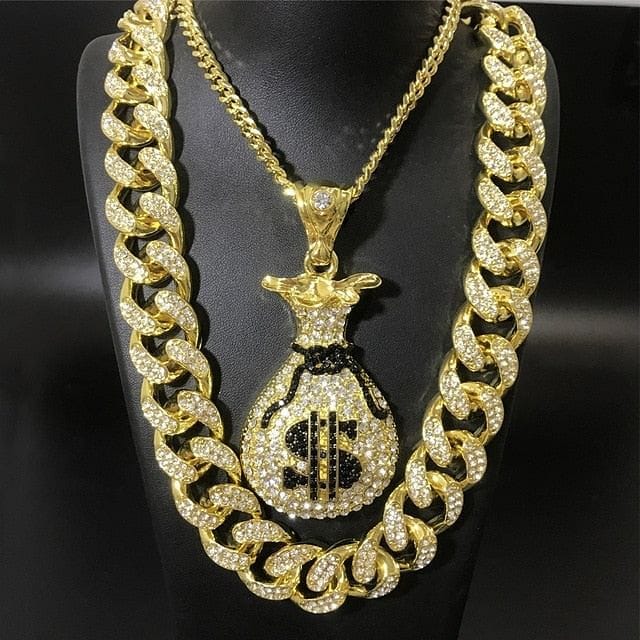VVS Jewelry hip hop jewelry 22inch Handbag Dollar Chain and Cuban Choker Bundle