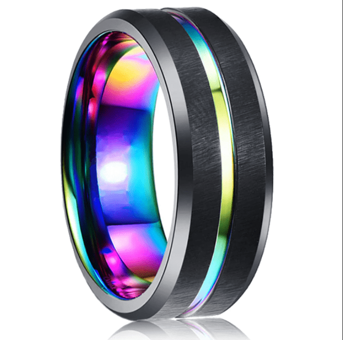 VVS Jewelry hip hop jewelry 6 Tungsten Carbide Black Rainbow 8MM Style Band Ring