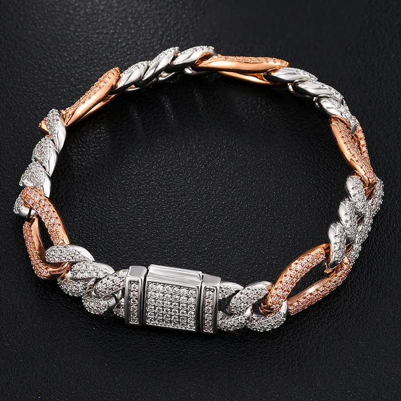 VVS Jewelry hip hop jewelry 7inches(17.5cm) 10mm S925 VVS Moissanite Two-tone Cuban Link Bracelet