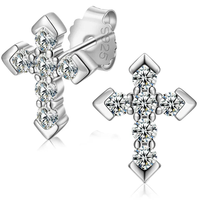 VVS Jewelry hip hop jewelry 925 Sterling Silver VVS Moissanite Byzantine Cross Stud Earrings